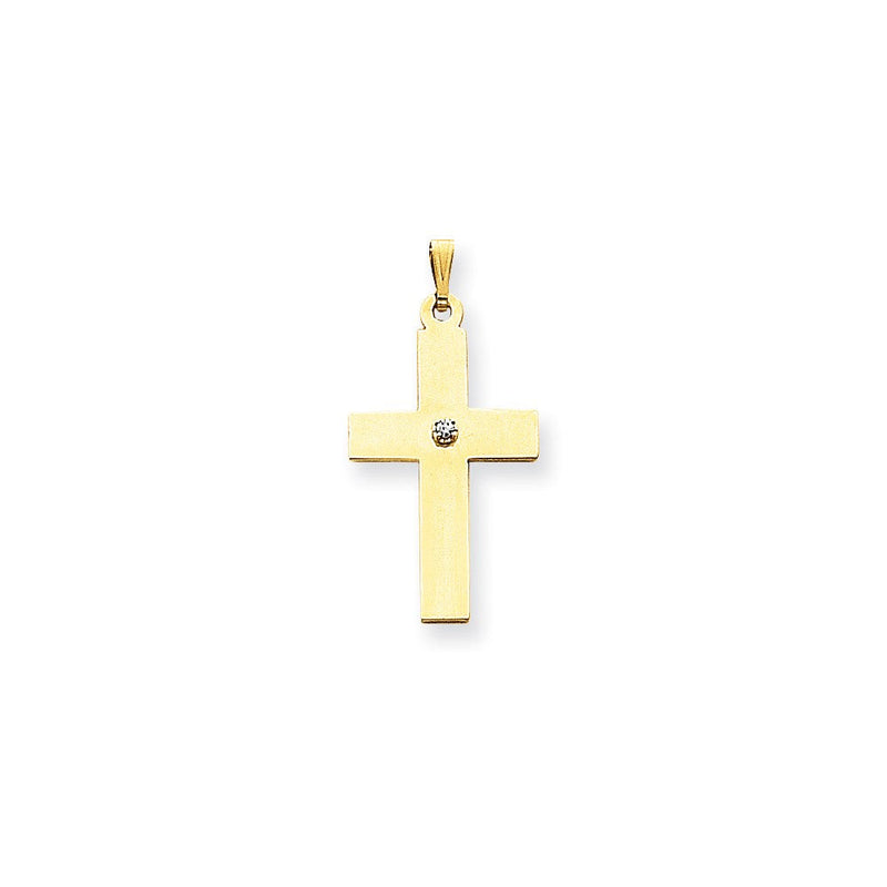 14K Gelbgold Polierter Diamant-Kreuzanhänger, 0,02 ct