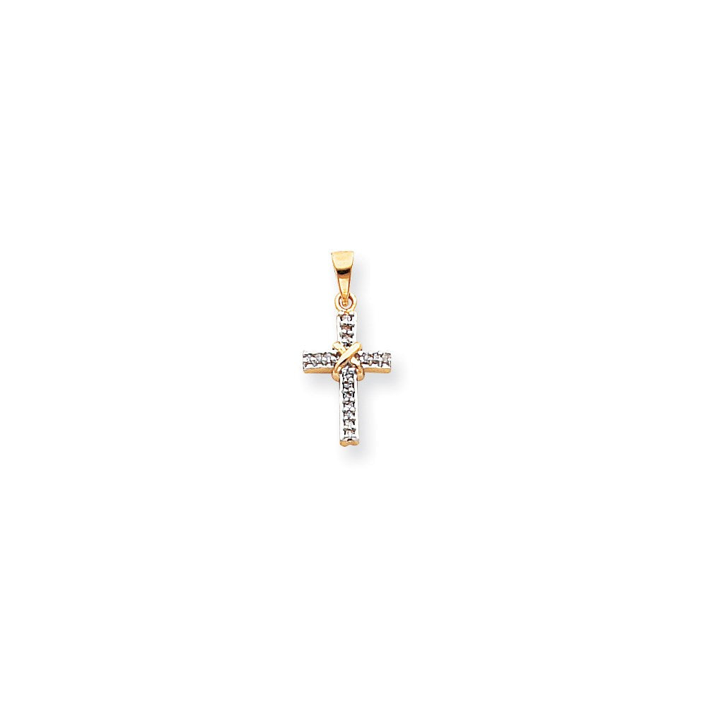 14K Gelbgold & Rhodium Diamant-Lateinkreuz-Anhänger