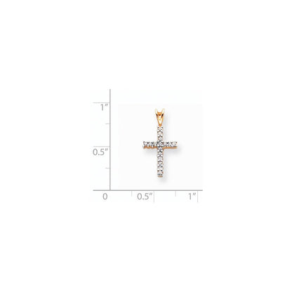 14K Gelb- und Rhodiumgold Diamant Lateinisches Kreuz Anhänger
