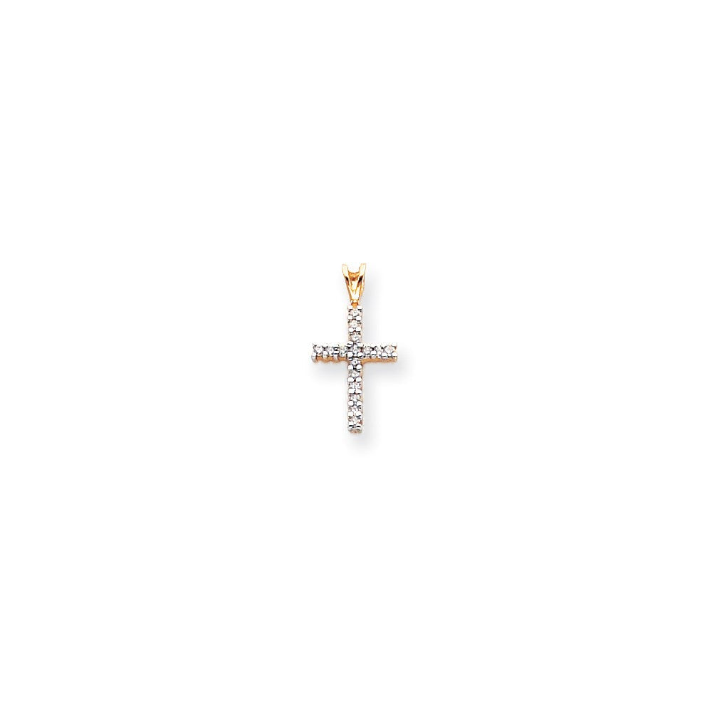 14K Gelb- und Rhodiumgold Diamant Lateinisches Kreuz Anhänger