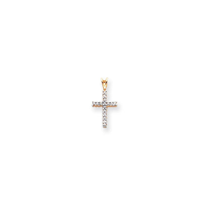 14K Gelb- und Rhodiumgold Diamant Lateinisches Kreuz Anhänger