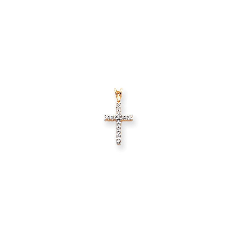 14K Gelb- und Rhodiumgold Diamant Lateinisches Kreuz Anhänger