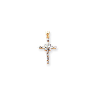 14K Gold und Rhodium Diamant-Kreuz-Anhänger