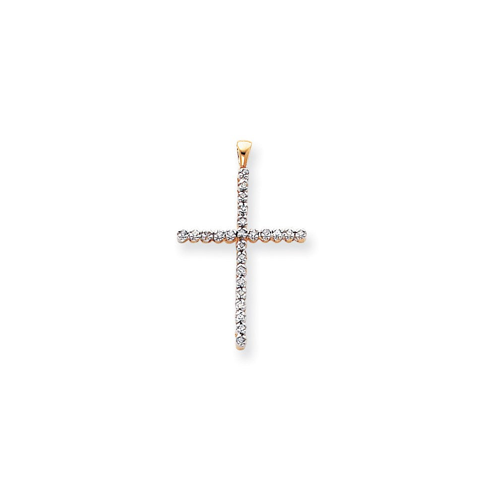 14K Gelbgold und Rhodium Diamant-Kreuzanhänger mit Rhodium
