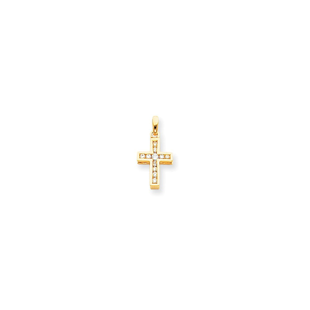 14K Gelbgold Diamant Lateinisches Kreuz Anhänger