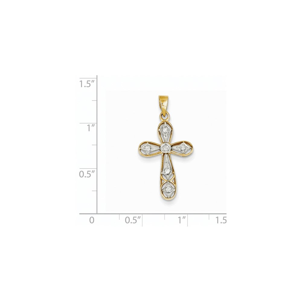 14K Gelb- und Rhodiumgold Kreuzanhänger mit rhodiniertem Diamant