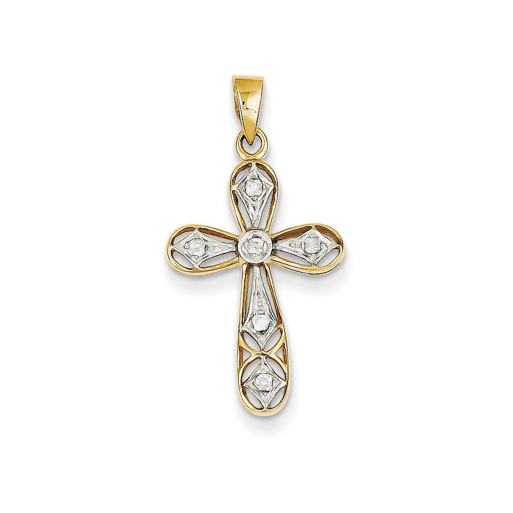 14K Gelb- und Rhodiumgold Kreuzanhänger mit rhodiniertem Diamant