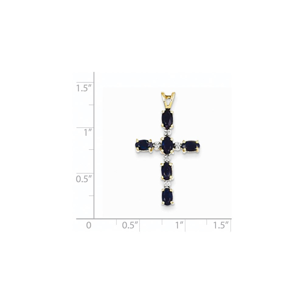 Kreuzanhänger mit natürlichen Diamanten und Saphiren aus 14K Gelbgold