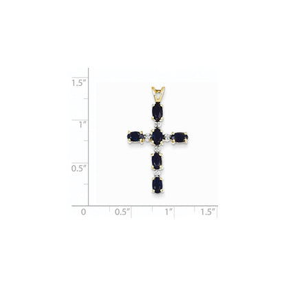 Kreuzanhänger mit natürlichen Diamanten und Saphiren aus 14K Gelbgold