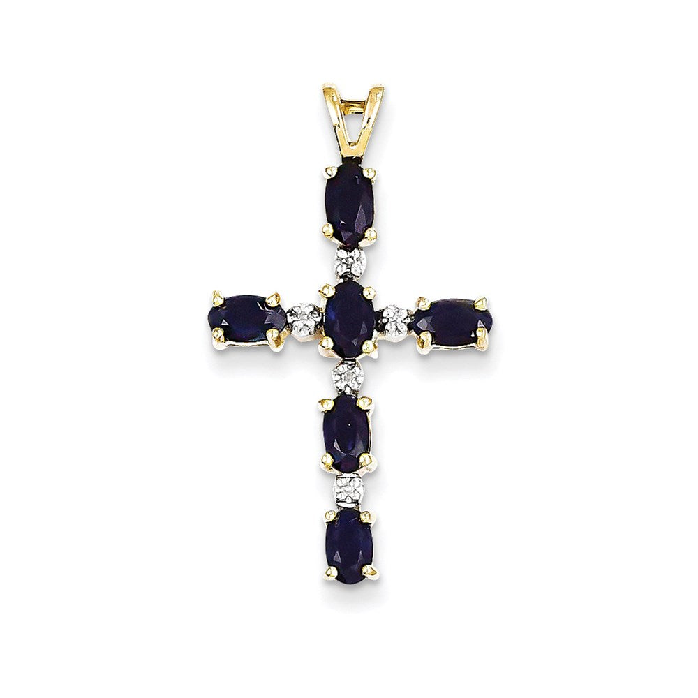 Kreuzanhänger mit natürlichen Diamanten und Saphiren aus 14K Gelbgold