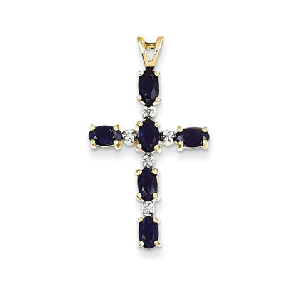 Kreuzanhänger mit natürlichen Diamanten und Saphiren aus 14K Gelbgold