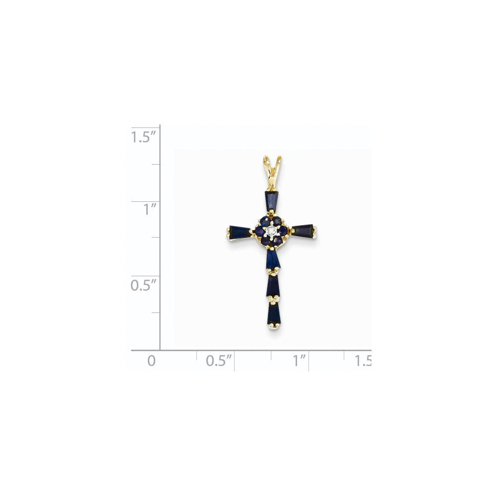 14K Gelbgold Diamant- und Saphir-Kreuzanhänger