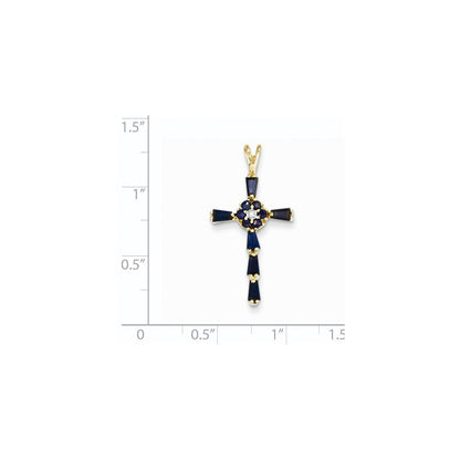 14K Gelbgold Diamant- und Saphir-Kreuzanhänger