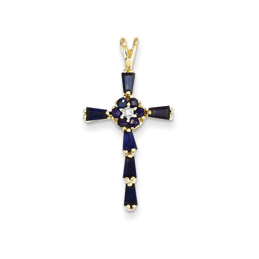 14K Gelbgold Diamant- und Saphir-Kreuzanhänger