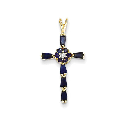 14K Gelbgold Diamant- und Saphir-Kreuzanhänger