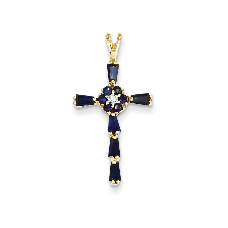14K Gelbgold Diamant- und Saphir-Kreuzanhänger