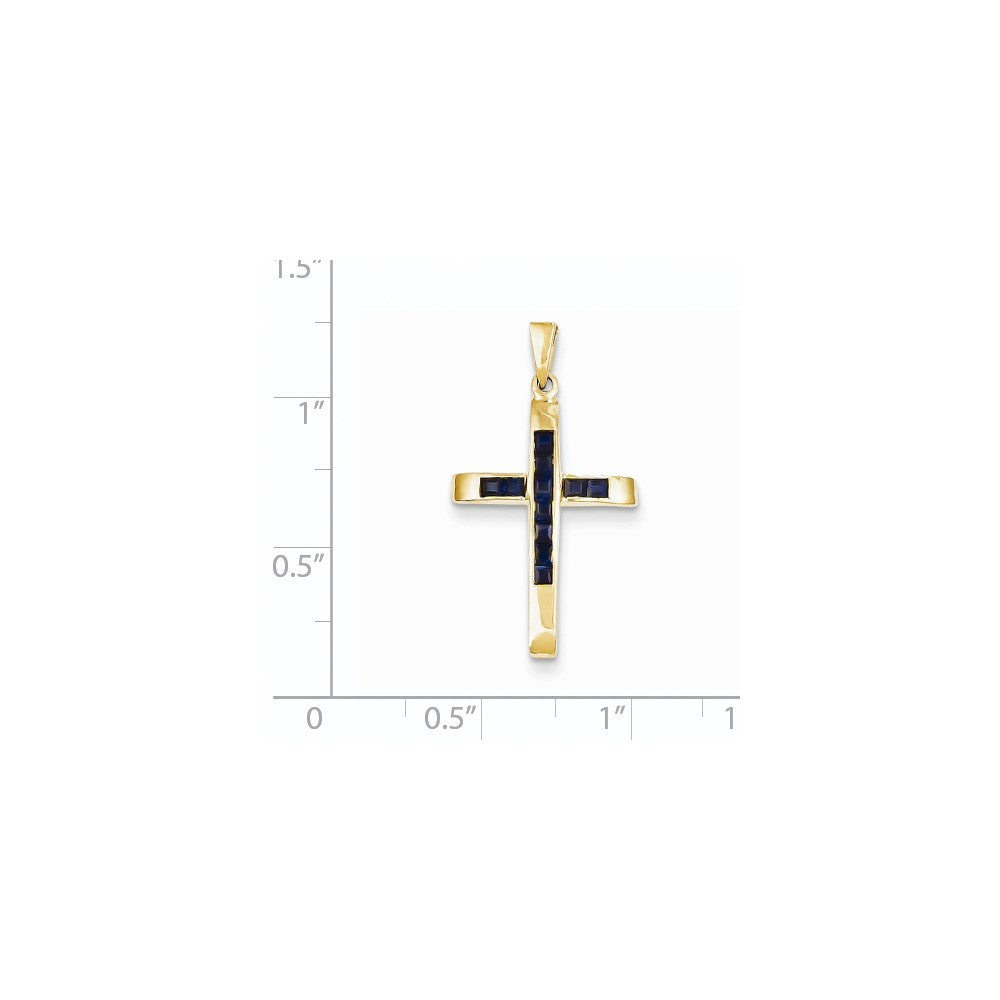 14K Gelbgold Saphir-Kreuz-Anhänger