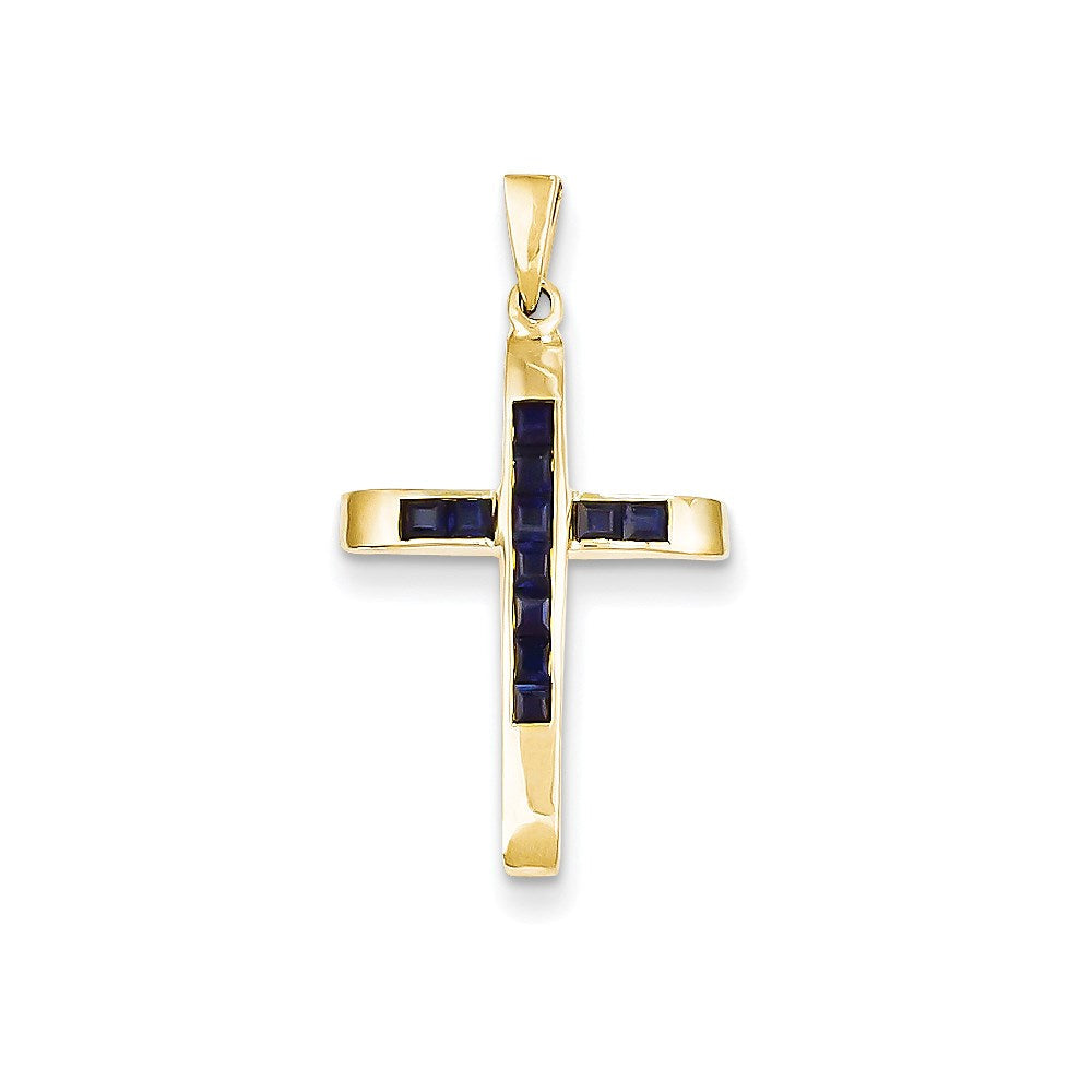14K Gelbgold Saphir-Kreuz-Anhänger