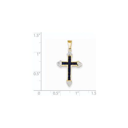 14K Gelbgold Kreuz-Anhänger mit Diamant und Saphir