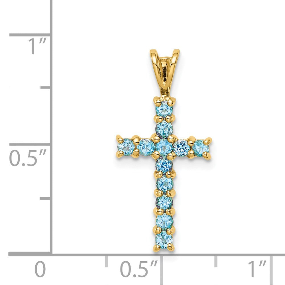 14K Gelbgold Blautopas-Kreuzanhänger