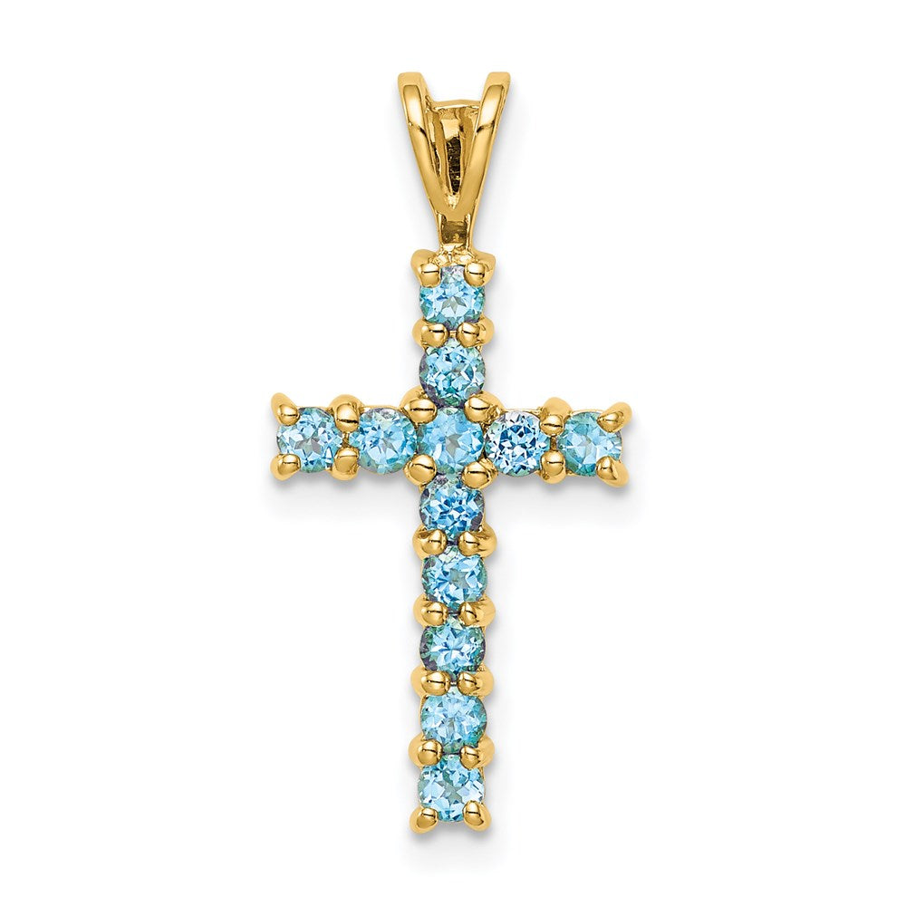 14K Gelbgold Blautopas-Kreuzanhänger