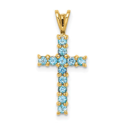 14K Gelbgold Blautopas-Kreuzanhänger