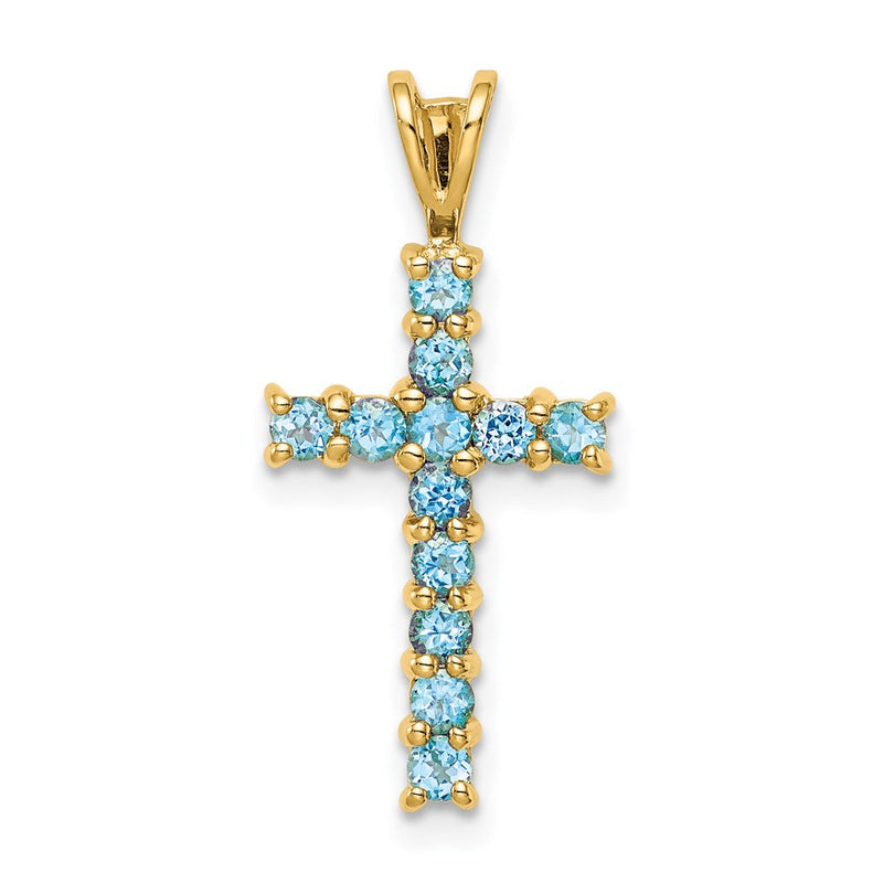 14K Gelbgold Blautopas-Kreuzanhänger
