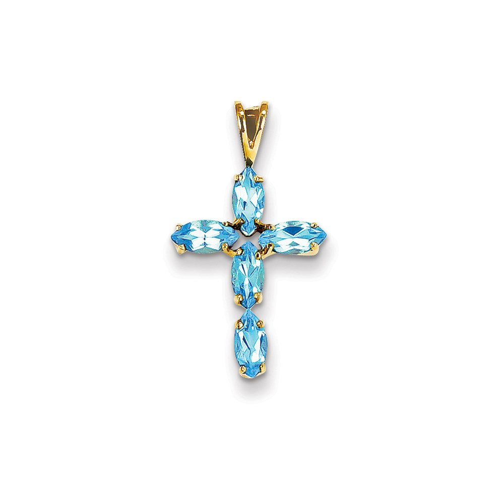 14 Karat Gelbgold Kreuzanhänger mit blauem Topas