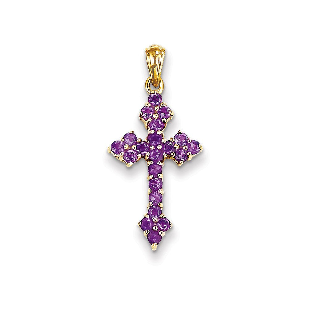 14K Gelbgold Amethyst-Kreuz-Anhänger