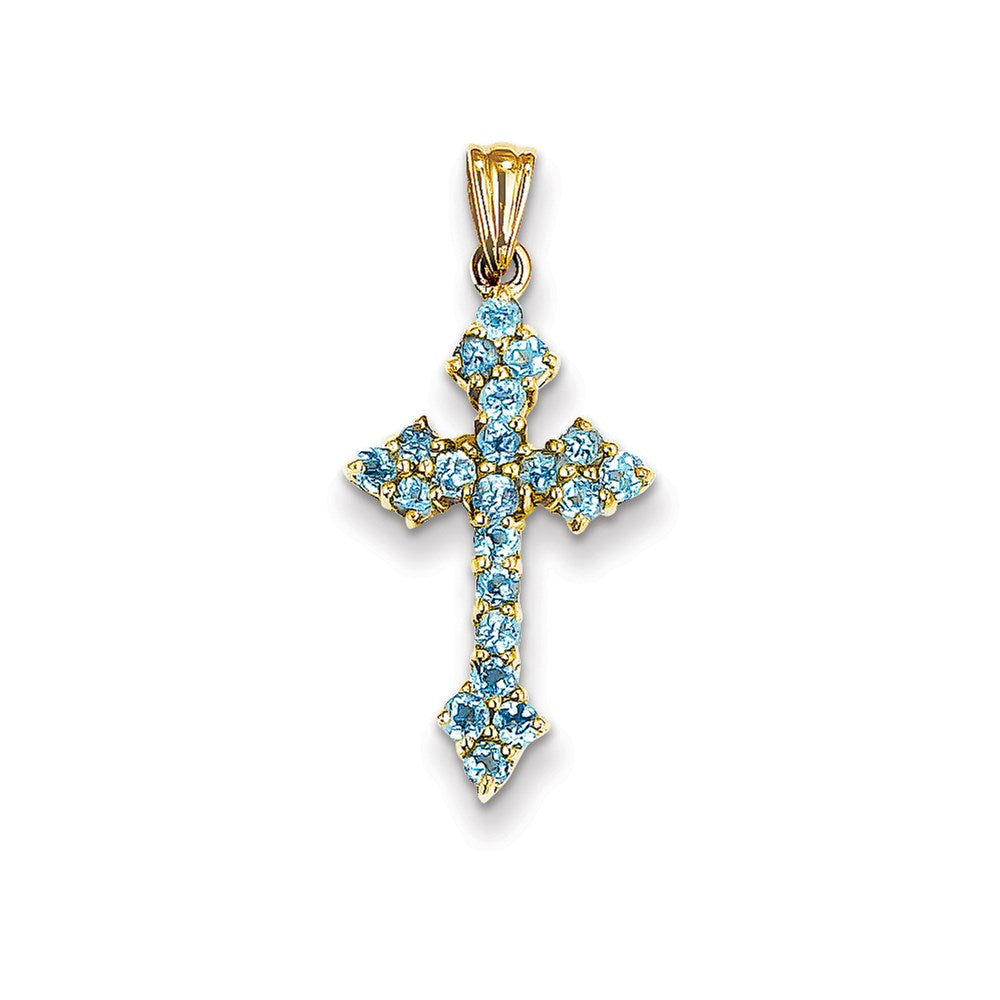 14K Gelbgold Blautopas-Kreuzanhänger