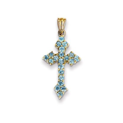 14K Gelbgold Blautopas-Kreuzanhänger