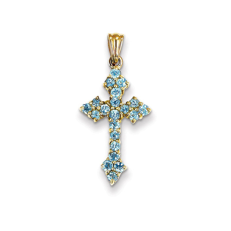 14K Gelbgold Blautopas-Kreuzanhänger