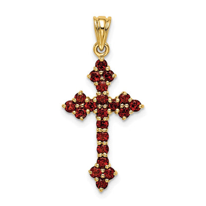 14K Gelbgold Granat-Kreuzanhänger