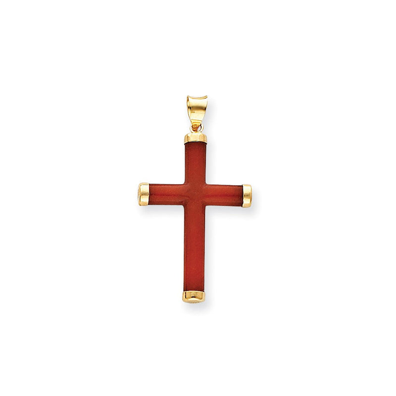 14 Karat Gelbgold Anhänger mit rot gefärbtem Quarz-Kreuz