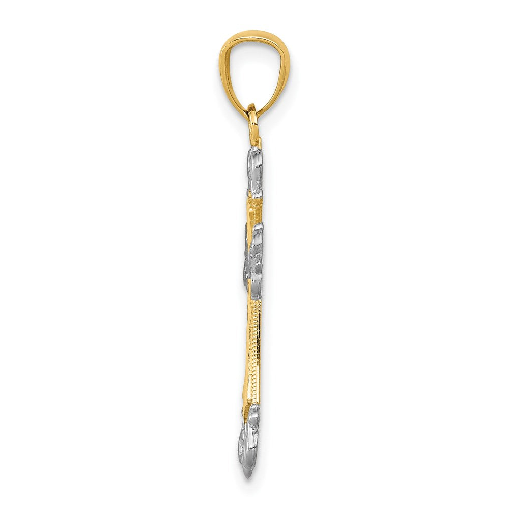 14K Gelb & Rhodium 14K und Rhodium Diamantiert Kreuz Anhänger