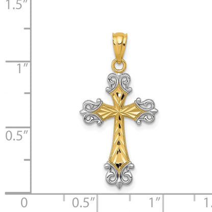 14K Gelb & Rhodium 14K und Rhodium Diamantiert Kreuz Anhänger