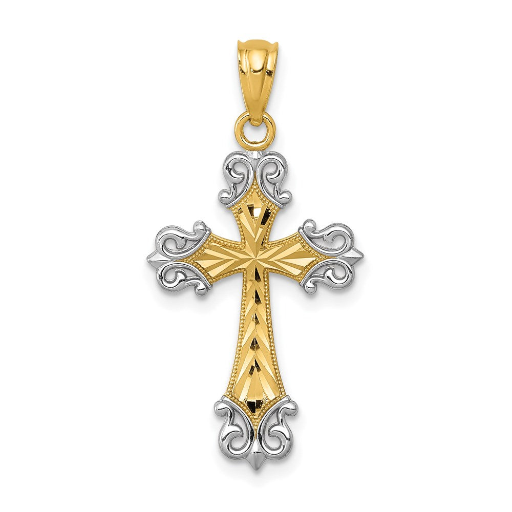 14K Gelb & Rhodium 14K und Rhodium Diamantiert Kreuz Anhänger