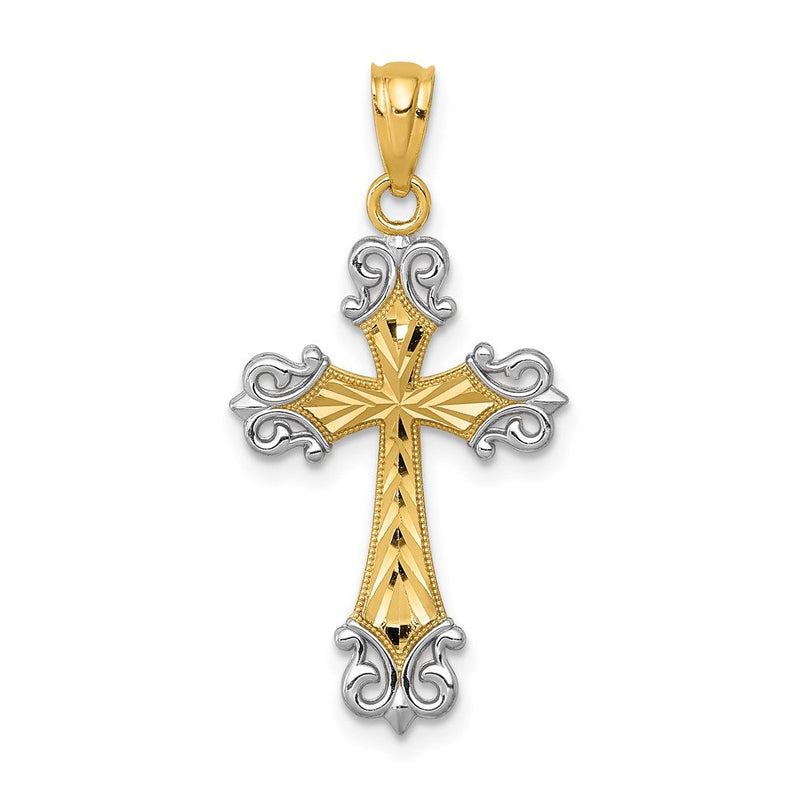 14K Gelb & Rhodium 14K und Rhodium Diamantiert Kreuz Anhänger