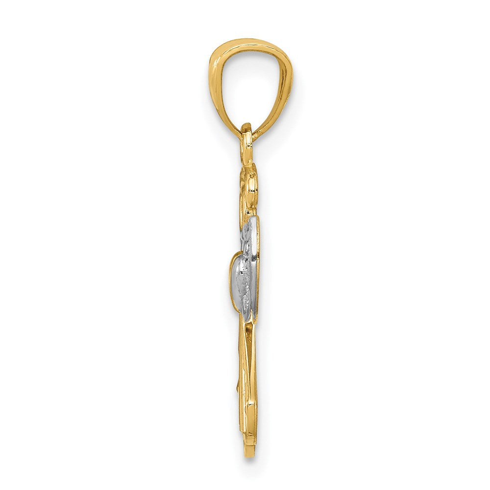 14K Gelb & Rhodium 14K mit Rhodium Filigran Engel Anhänger