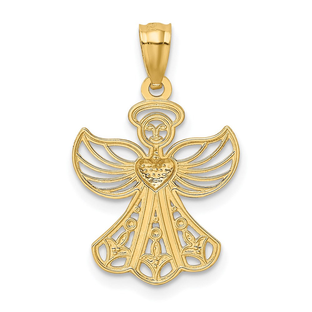 14K Gelb & Rhodium 14K mit Rhodium Filigran Engel Anhänger