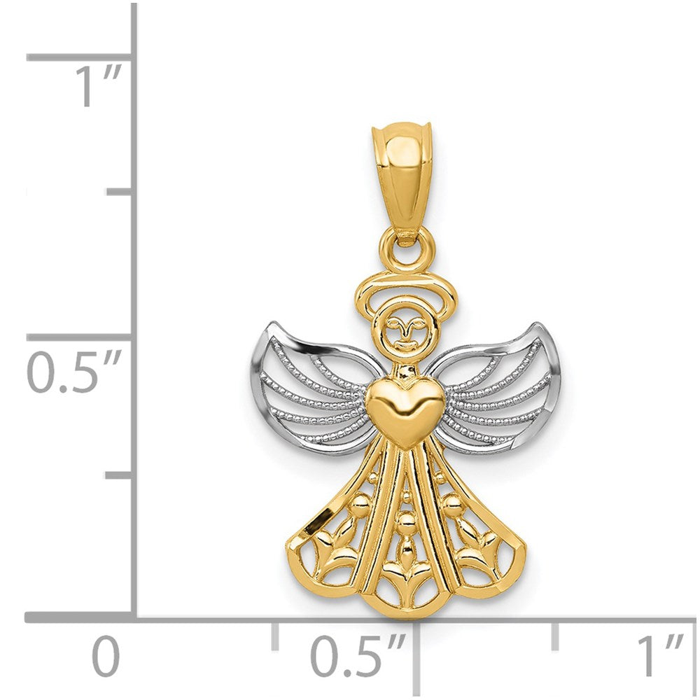 14K Gelb & Rhodium 14K mit Rhodium Filigran Engel Anhänger
