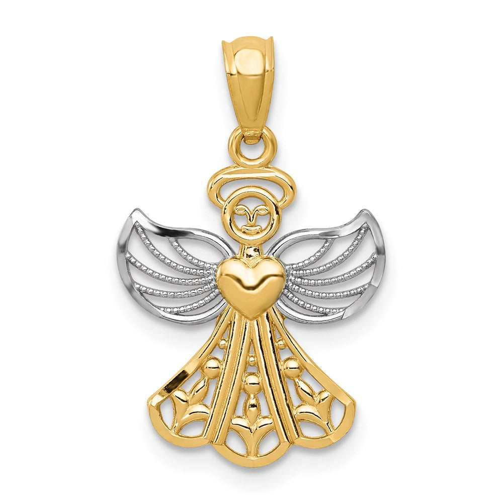 14K Gelb & Rhodium 14K mit Rhodium Filigran Engel Anhänger