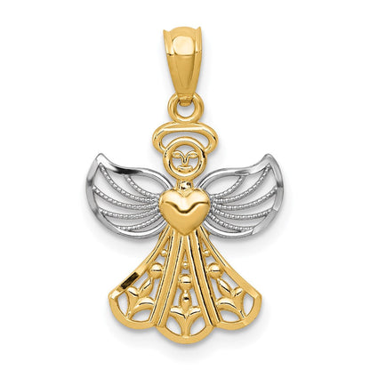14K Gelb & Rhodium 14K mit Rhodium Filigran Engel Anhänger