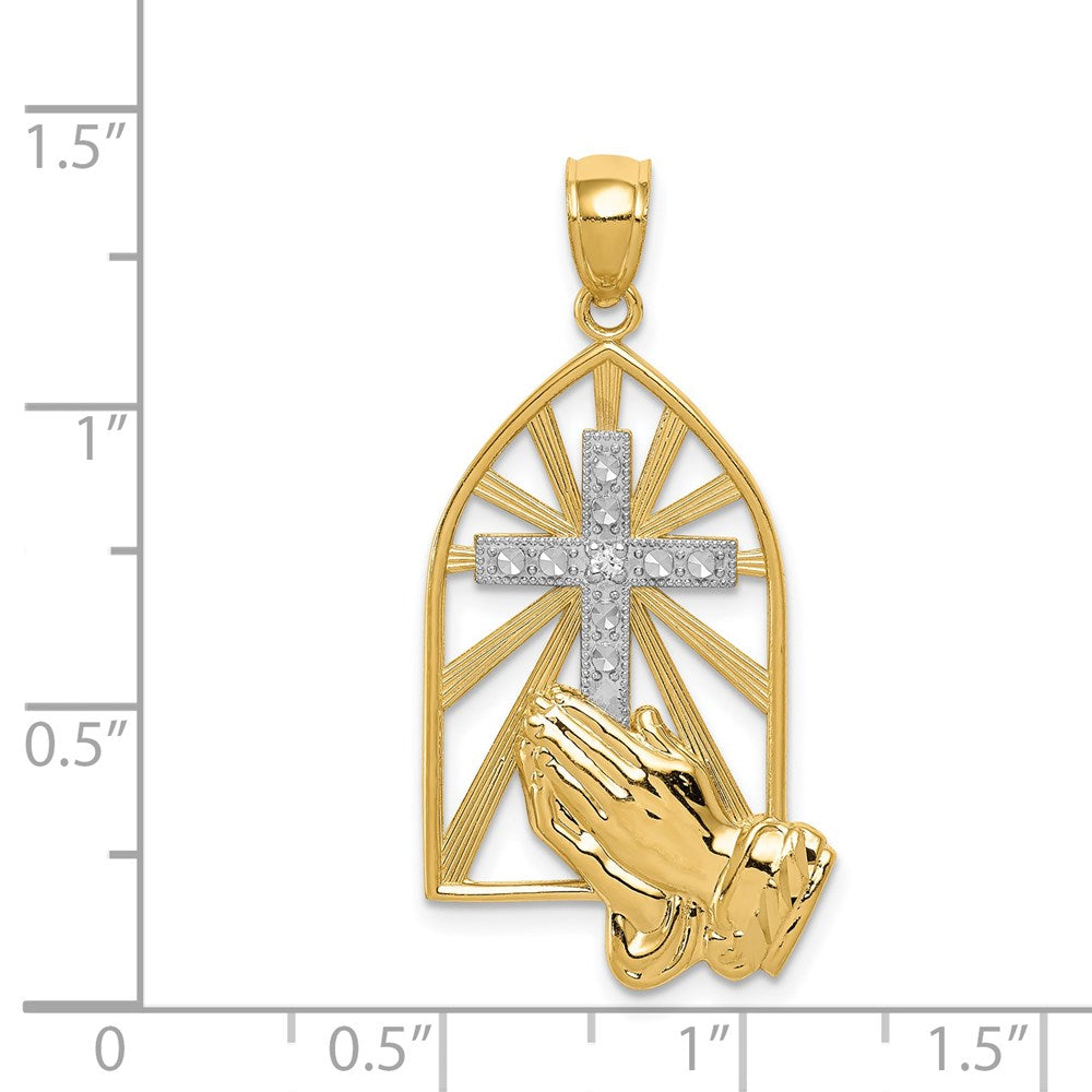 Anhänger „Betende Hände“ aus 14K Gold mit Diamant und Rhodium