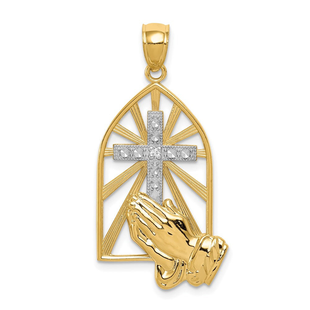 Anhänger „Betende Hände“ aus 14K Gold mit Diamant und Rhodium