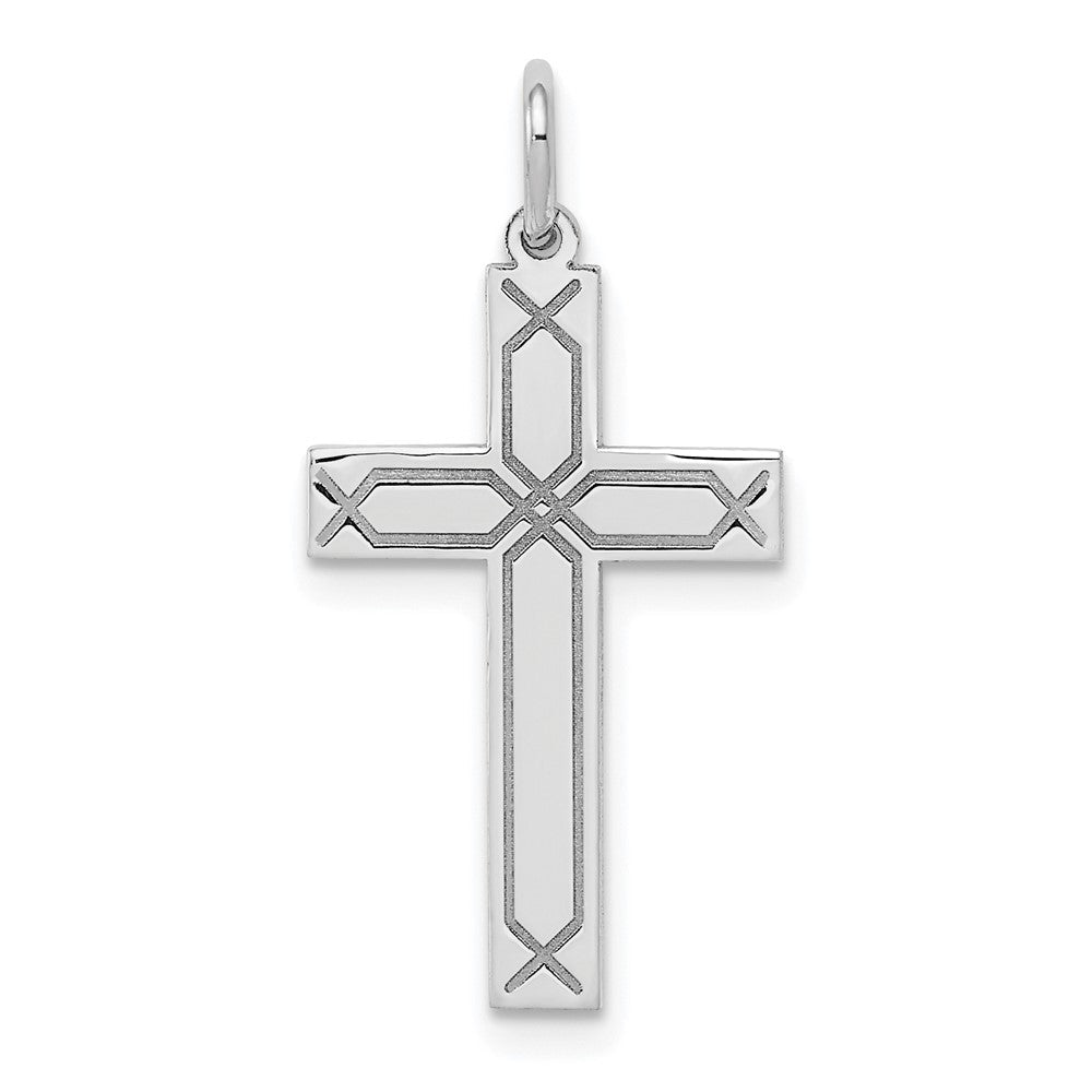 14K Weißgold 14K Weißgold Lasergraviert Kreuz Charm