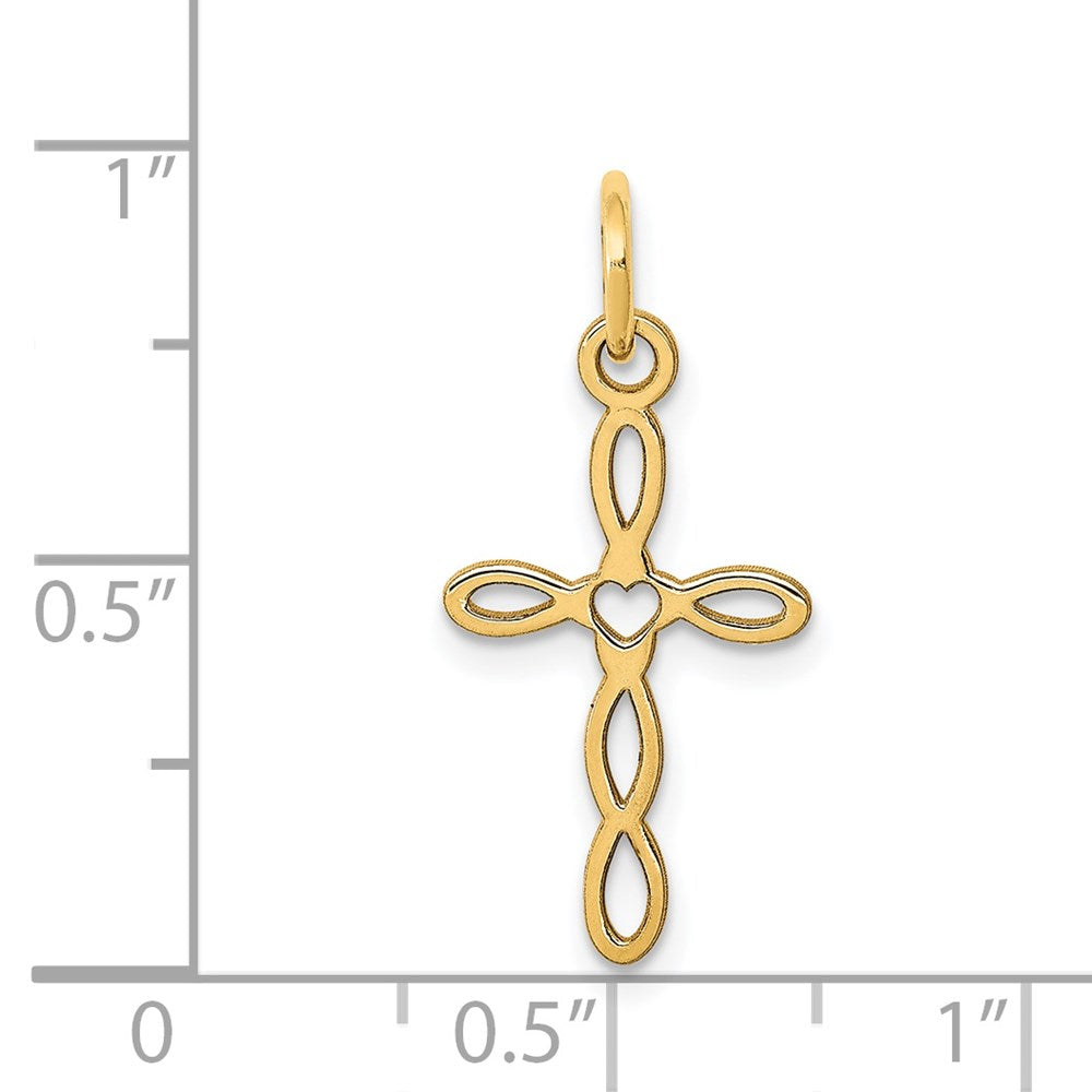 14K Gelbgold 14K Loop mit Mittig Herz Kreuz Charm