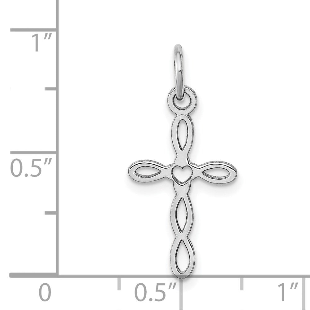 14K Weißgold Loop Mittig Herz Kreuz Anhänger