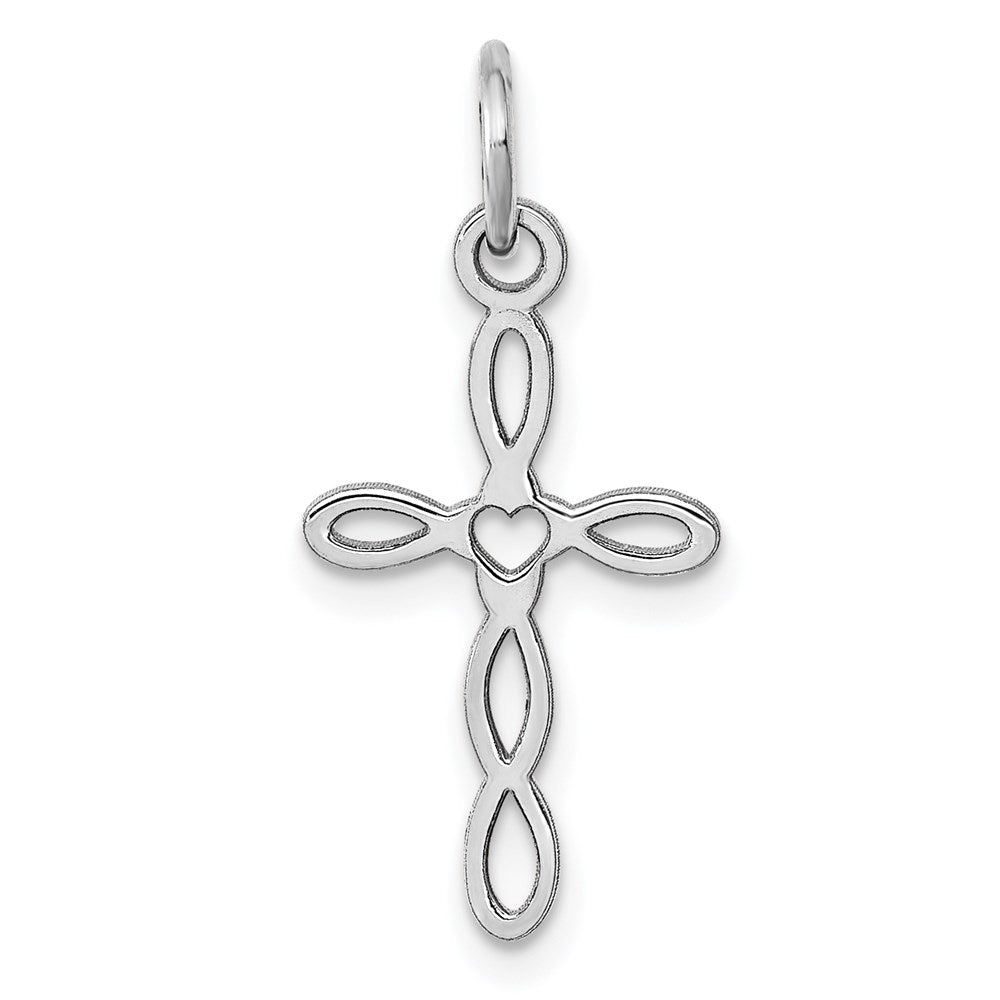 14K Weißgold Loop Mittig Herz Kreuz Anhänger