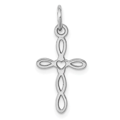 14K Weißgold Loop Mittig Herz Kreuz Anhänger